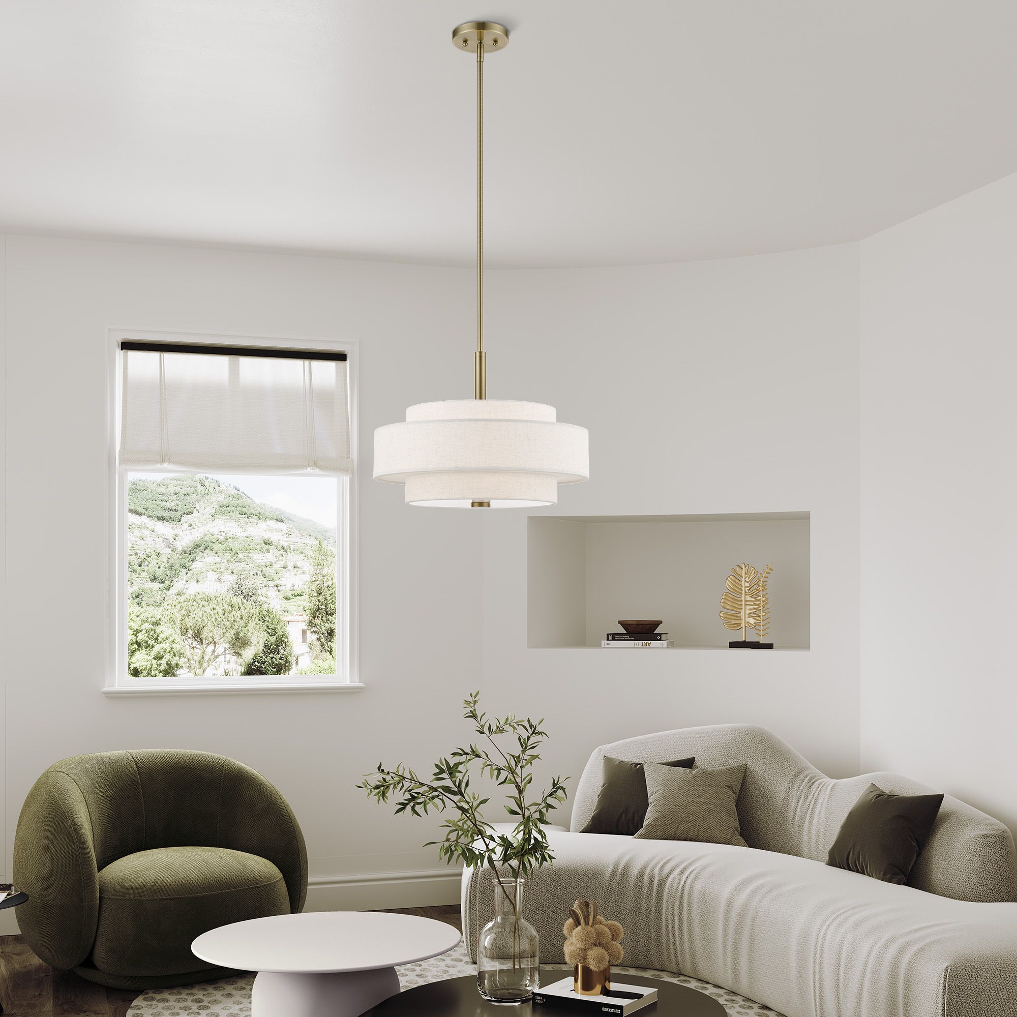 Livex Monroe 18" Wide Antique Brass 3-Tier Drum Pendant