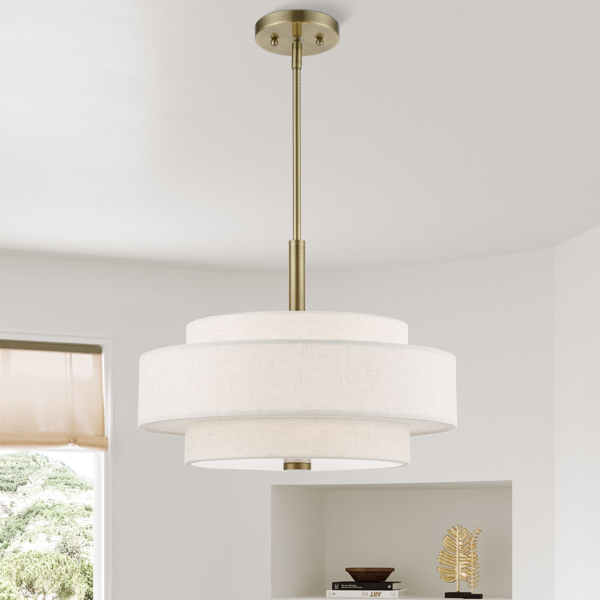 Livex Monroe 18" Wide Antique Brass 3-Tier Drum Pendant