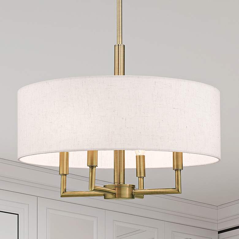 Image 2 Livex Monroe 18" Wide Antique Brass 4-Light Drum Shade Pendant