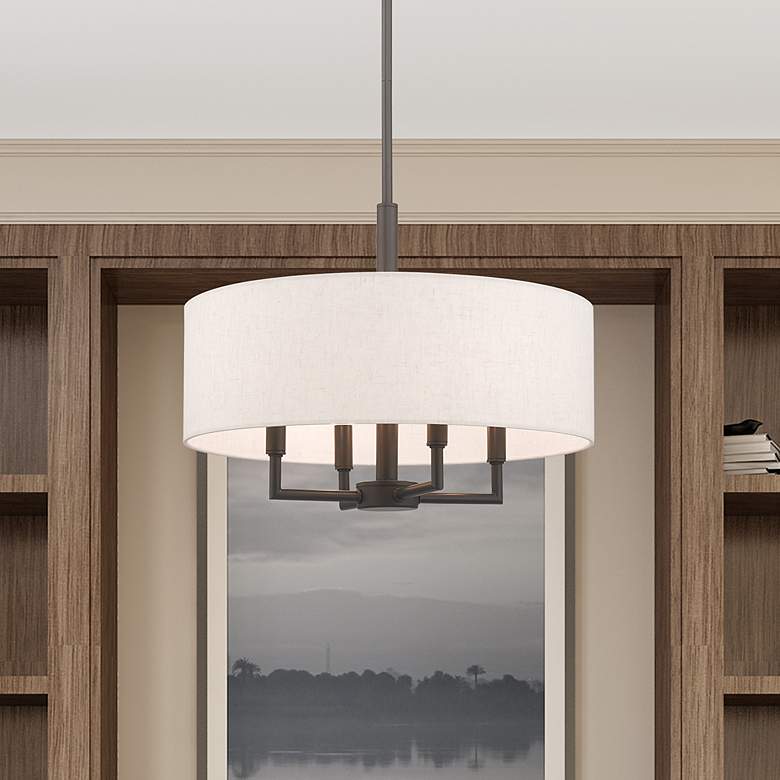 Image 2 Livex Monroe 18" Wide English Bronze 4-Light Drum Chandelier