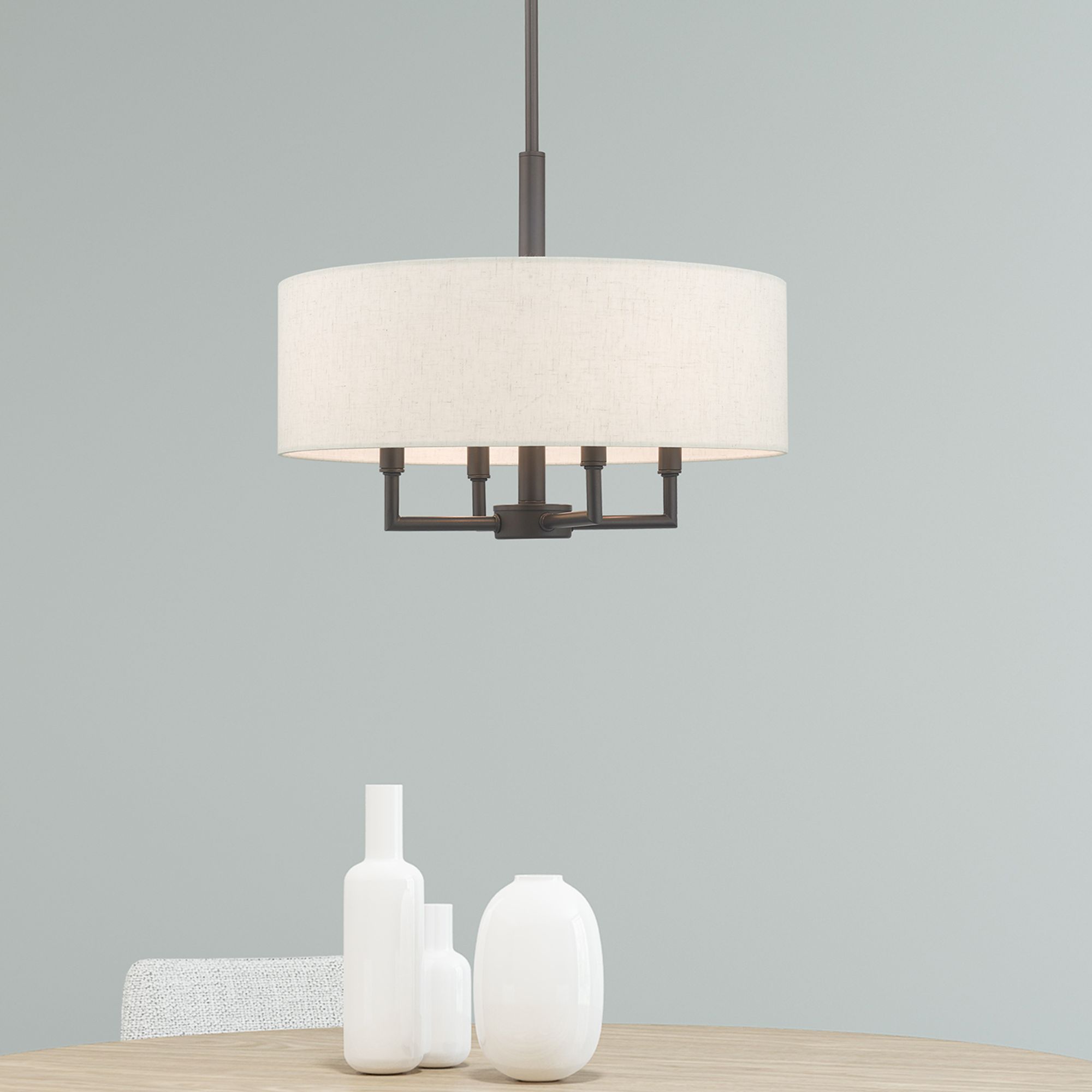 Livex Monroe 18" Wide English Bronze 4-Light Drum Chandelier in scene