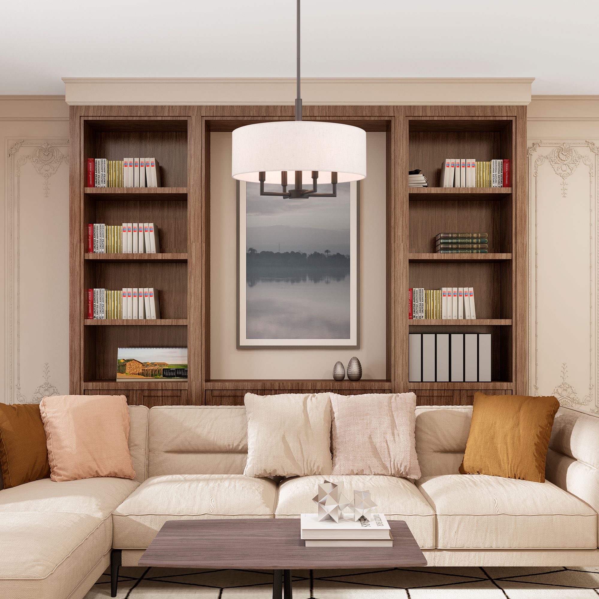 Livex Monroe 18" Wide English Bronze 4-Light Drum Chandelier in scene