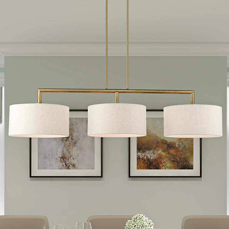 Image 2 Livex Monroe 51" Wide Antique Brass 3-Light Linear Pendant