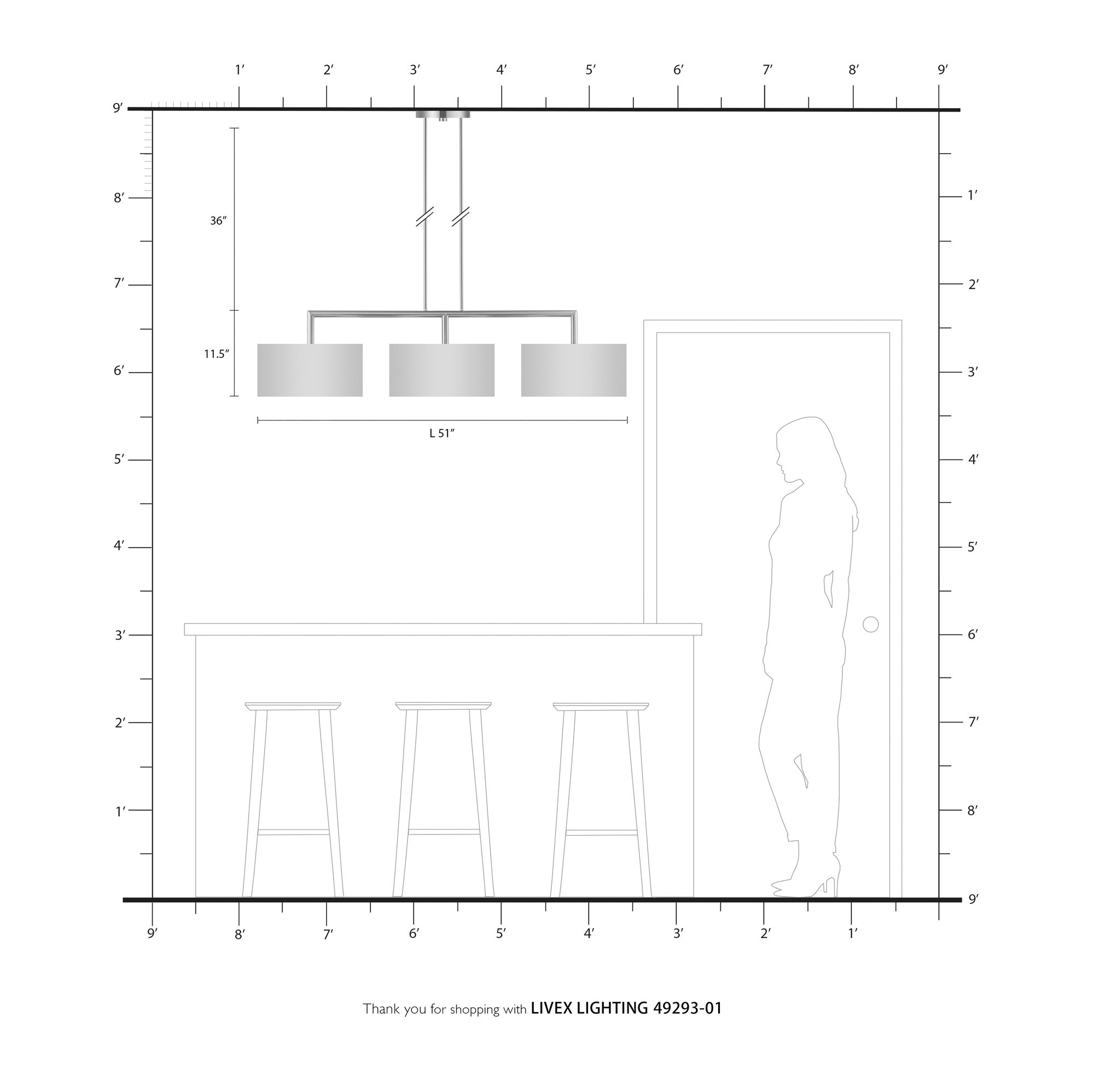 Livex Monroe 51" Wide Antique Brass 3-Light Linear Pendant in scene