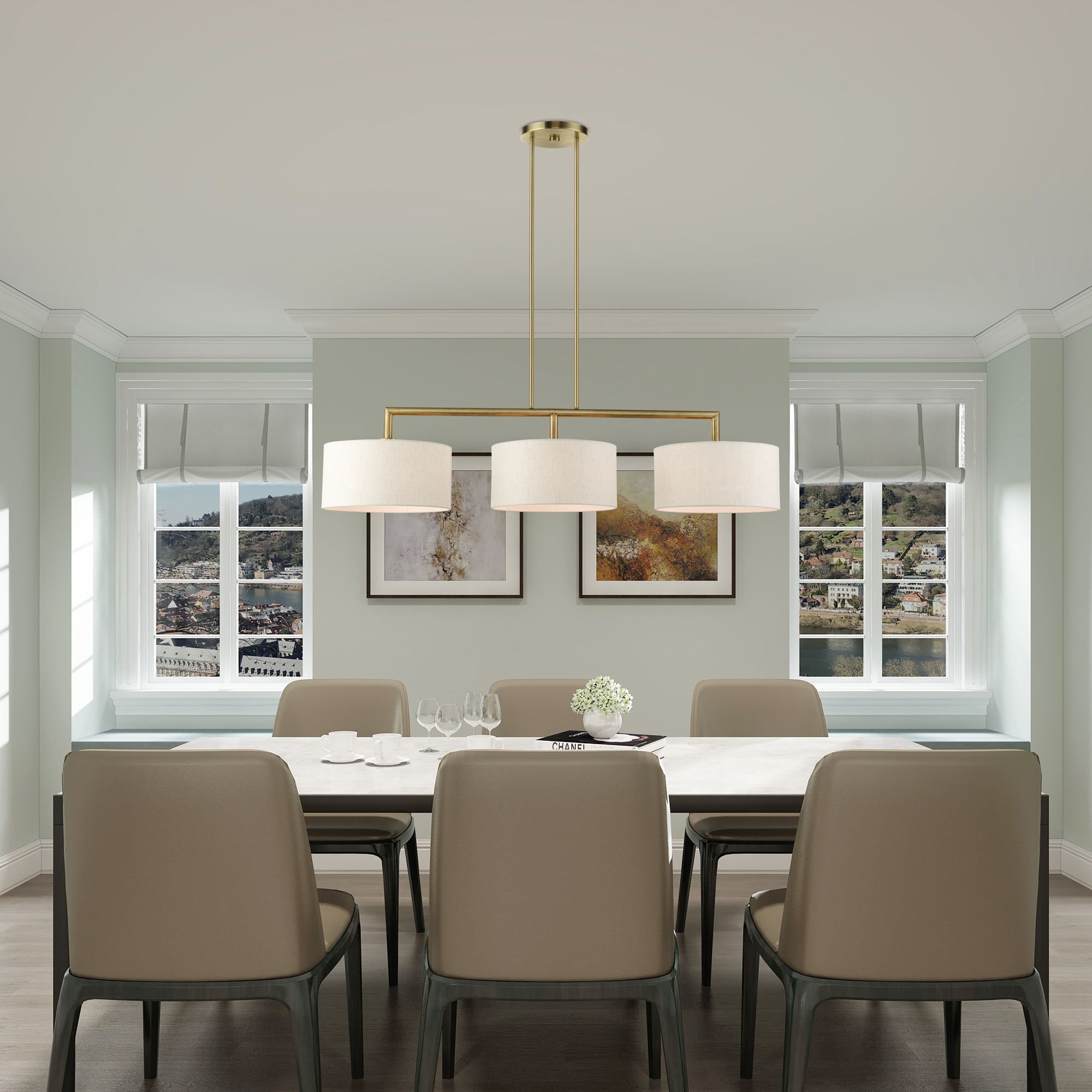 Livex Monroe 51" Wide Antique Brass 3-Light Linear Pendant in scene