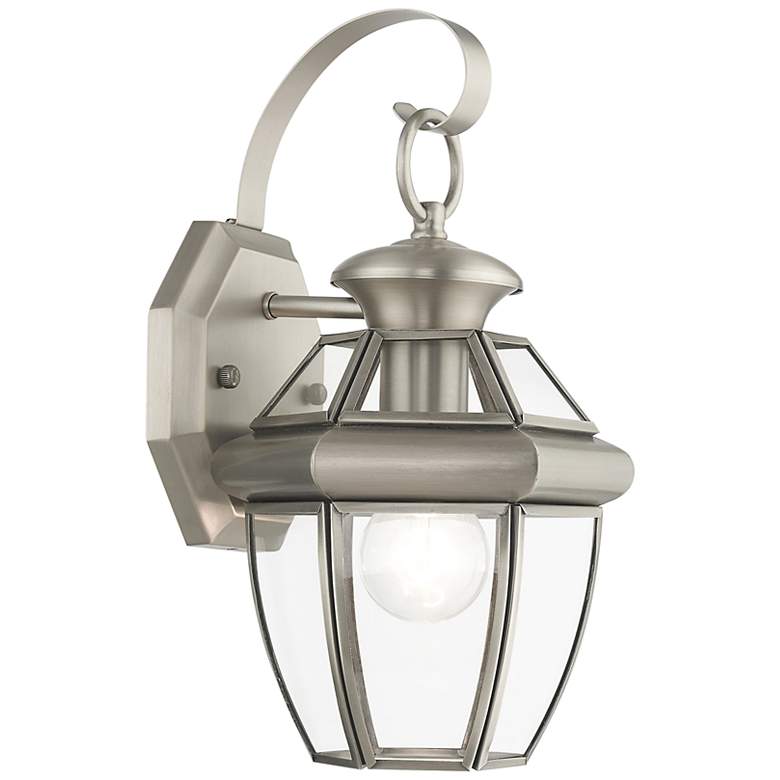 Image 1 Livex Monterey 12.5 inch High Brushed Nickel Outdoor Lantern Wall Light