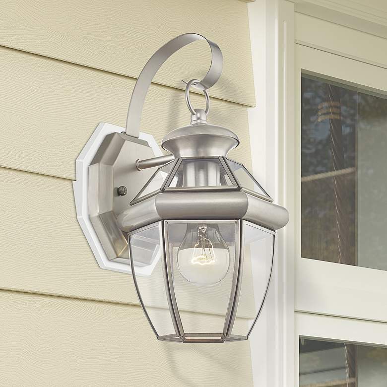 Image 2 Livex Monterey 12.5" High Brushed Nickel Outdoor Lantern Wall Light