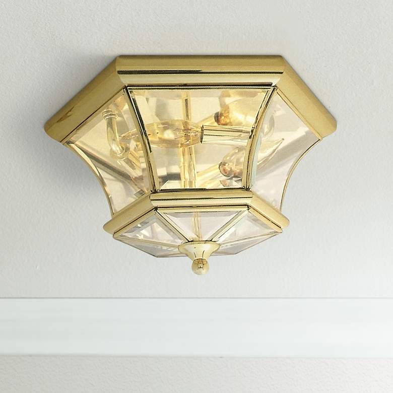 Image 1 Livex Monterey 12 1/2" Wide Polished Brass Outdoor Ceiling Light