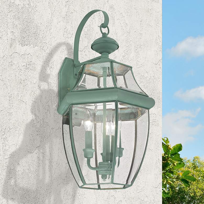 Image 1 Livex Monterey 22 1/2" High Verdigris 3-Light Outdoor Wall Light