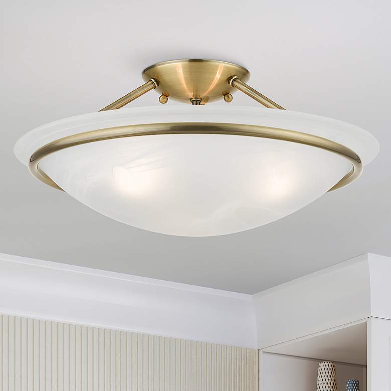 Image 2 Livex Newburgh 16" Wide Antique Brass Alabaster Glass Ceiling Light