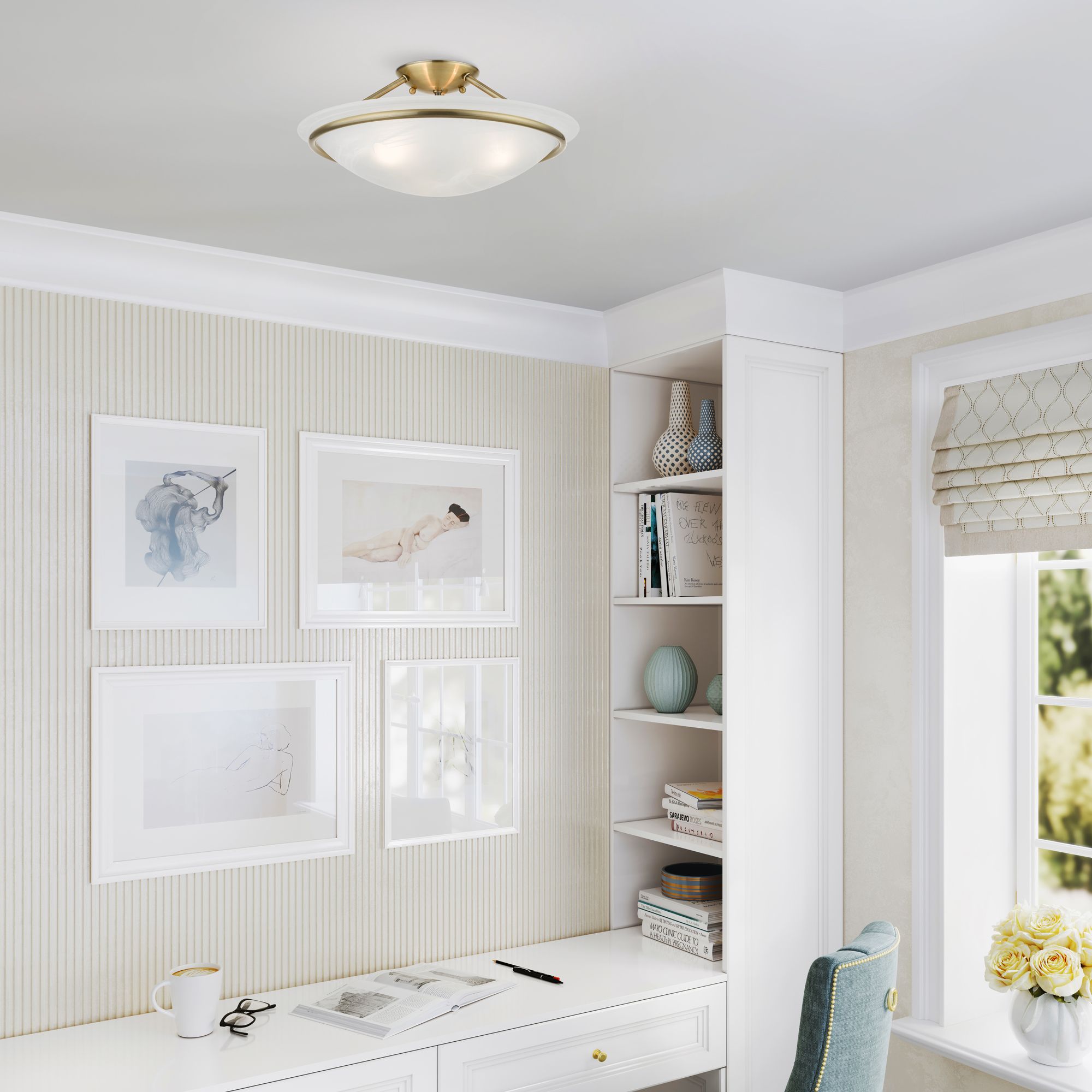 Livex Newburgh 16" Wide Antique Brass Alabaster Glass Ceiling Light in scene