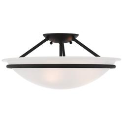 Livex Newburgh 16" Wide Black Ceiling Light with Alabaster Glass