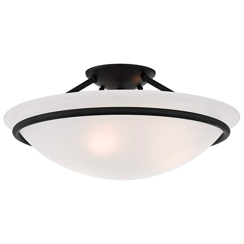 Image 7 Livex Newburgh 16" Wide Black Ceiling Light with Alabaster Glass more views