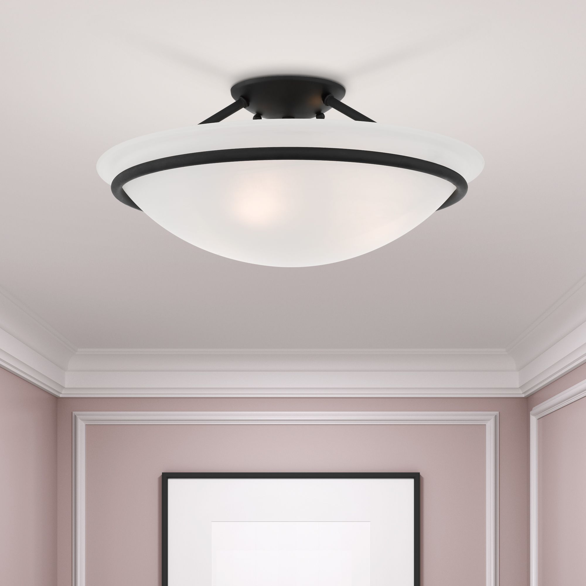 Livex Newburgh 16" Wide Black Ceiling Light with Alabaster Glass in scene