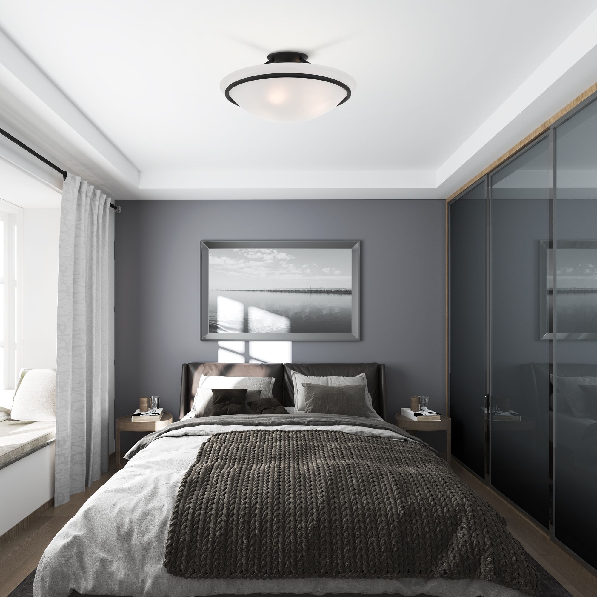 Livex Newburgh 16" Wide Black Ceiling Light with Alabaster Glass in scene