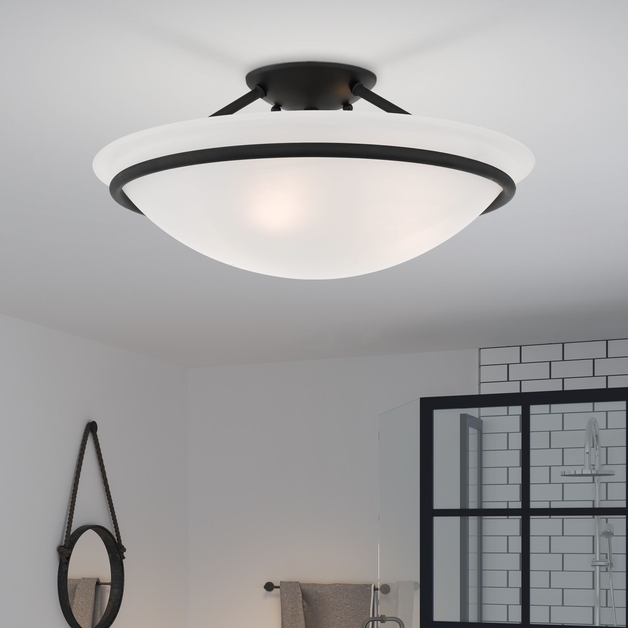 Livex Newburgh 16" Wide Black Ceiling Light with Alabaster Glass in scene