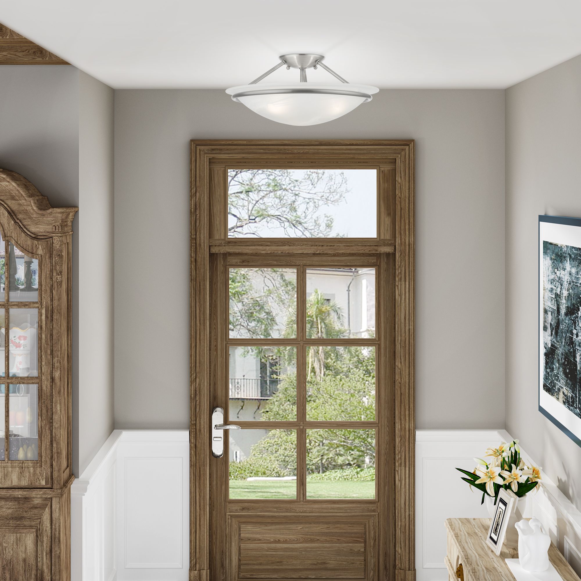 Livex Newburgh 16" Wide Brushed Nickel 3-Light Ceiling Light