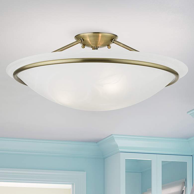Image 2 Livex Newburgh 20" Wide 3-Light Antique Brass Ceiling Light