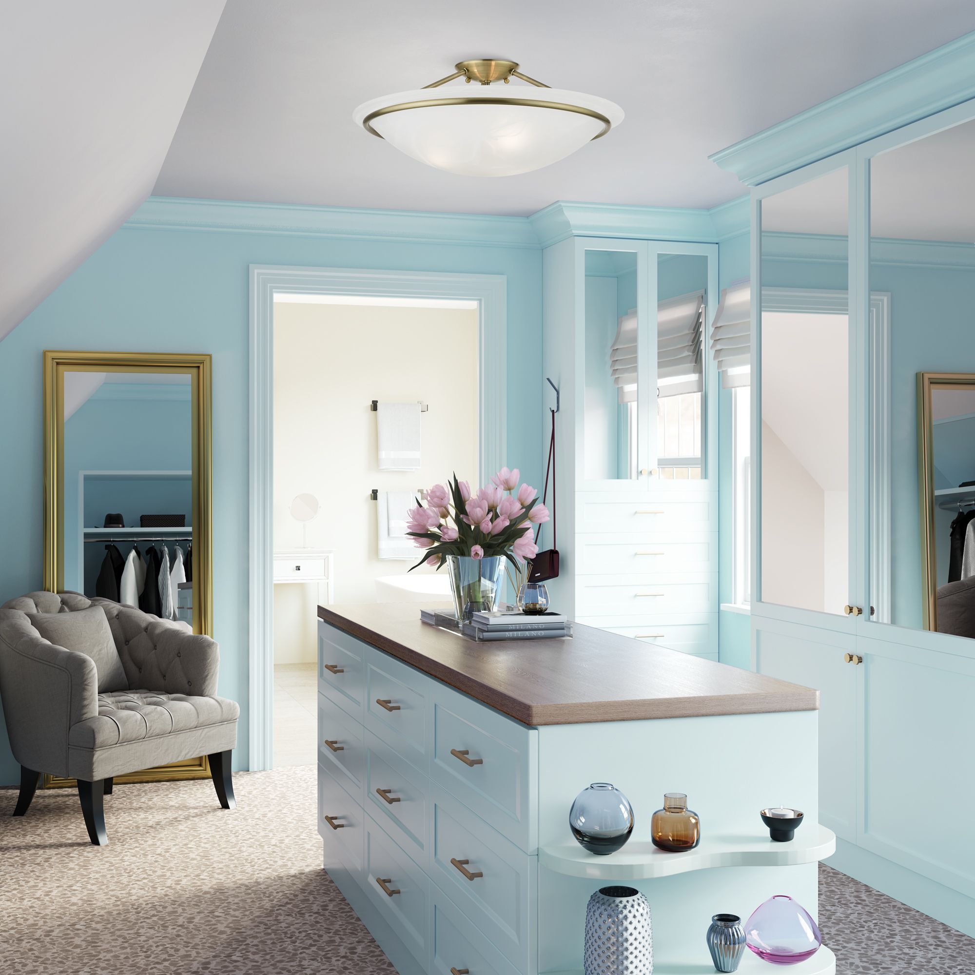 Livex Newburgh 20" Wide 3-Light Antique Brass Ceiling Light in scene