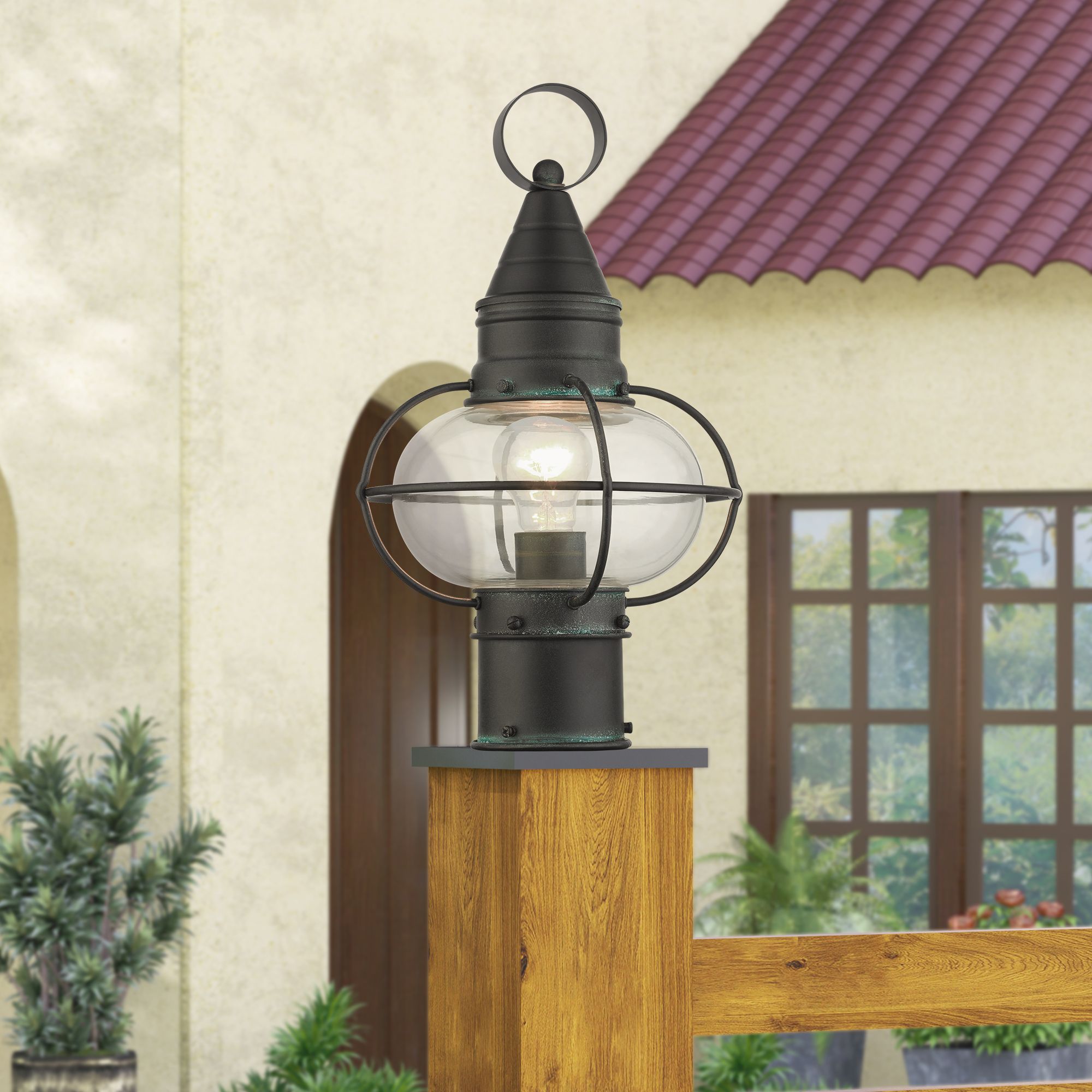 Livex Newburyport 15" High Charcoal Outdoor Post Light in scene
