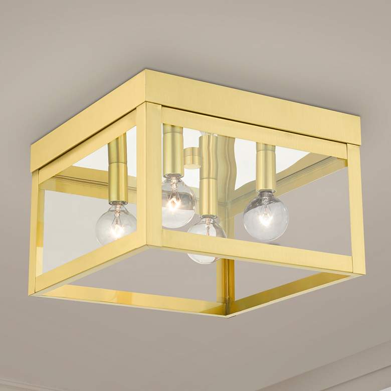 Image 1 Livex Nyack 10 1/2" Wide Satin Brass Outdoor Ceiling Light
