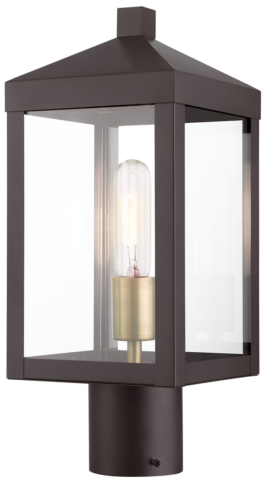 Livex Nyack 15 1/4" High Bronze and Brass Outdoor Post Light