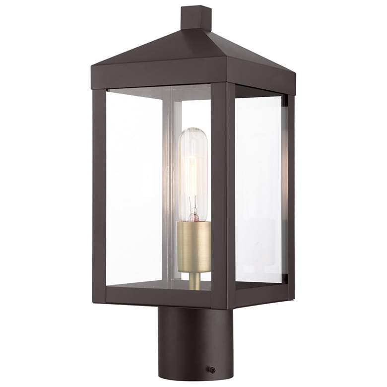 Image 2 Livex Nyack 15 1/4" High Bronze and Brass Outdoor Post Light