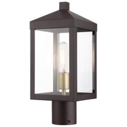 Livex Nyack 15 1/4" High Bronze and Brass Outdoor Post Light