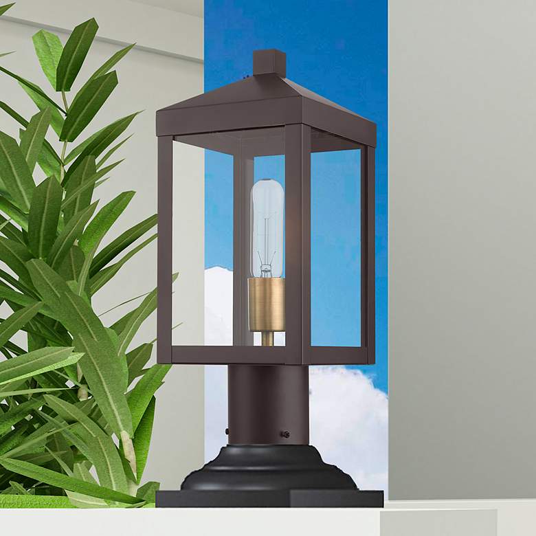 Image 1 Livex Nyack 15 1/4" High Bronze and Brass Outdoor Post Light