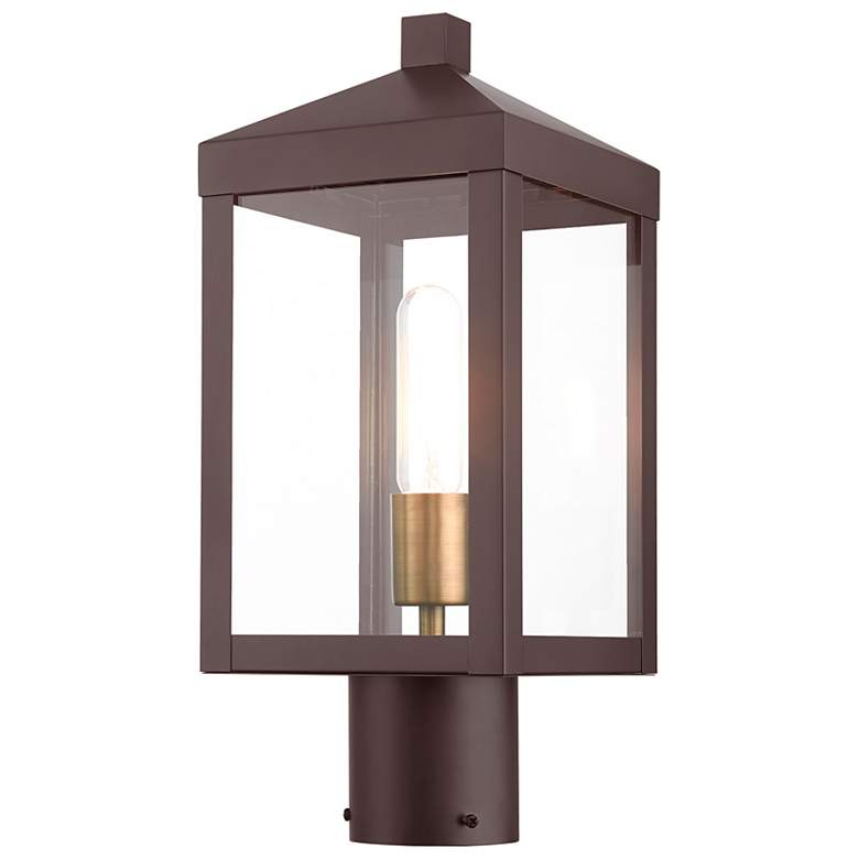 Image 6 Livex Nyack 15 1/4" High Bronze and Brass Outdoor Post Light more views