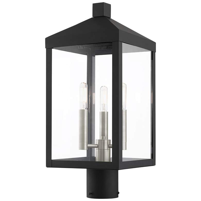 Image 2 Livex Nyack 19.5 inch High Black Finish 3-Light Outdoor Lantern Post Light