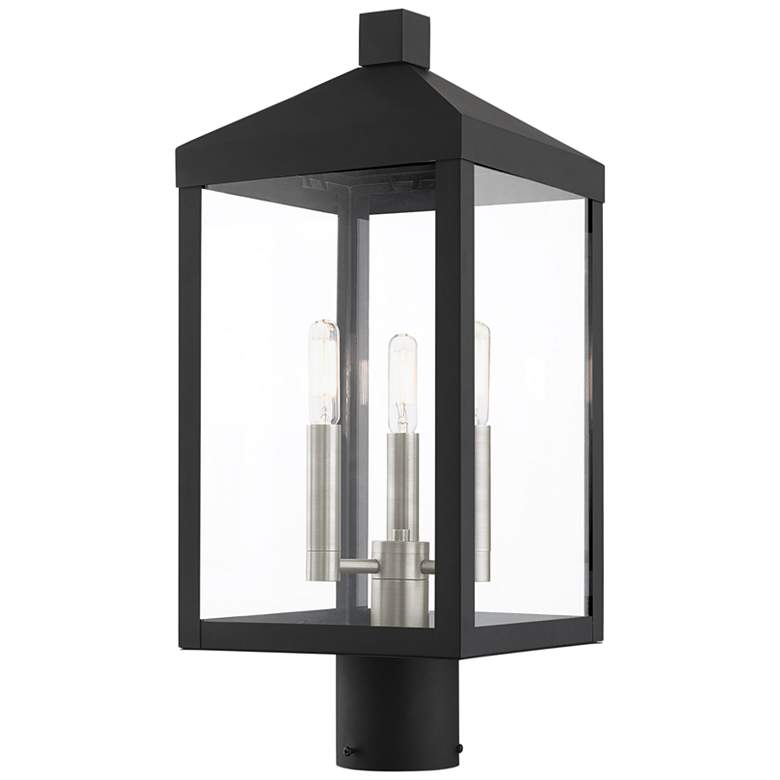 Image 2 Livex Nyack 19.5" High Black Finish 3-Light Outdoor Lantern Post Light