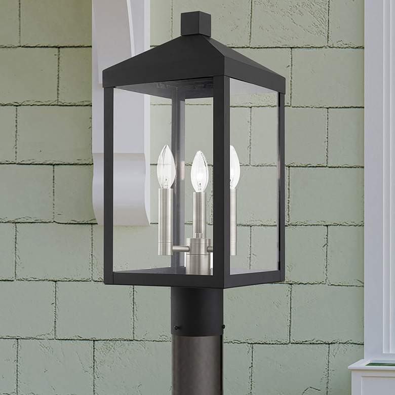 Image 1 Livex Nyack 19.5 inch High Black Finish 3-Light Outdoor Lantern Post Light