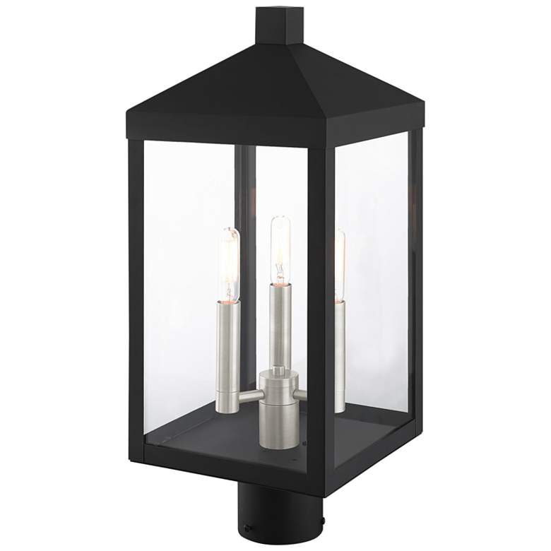 Image 4 Livex Nyack 19.5 inch High Black Finish 3-Light Outdoor Lantern Post Light more views