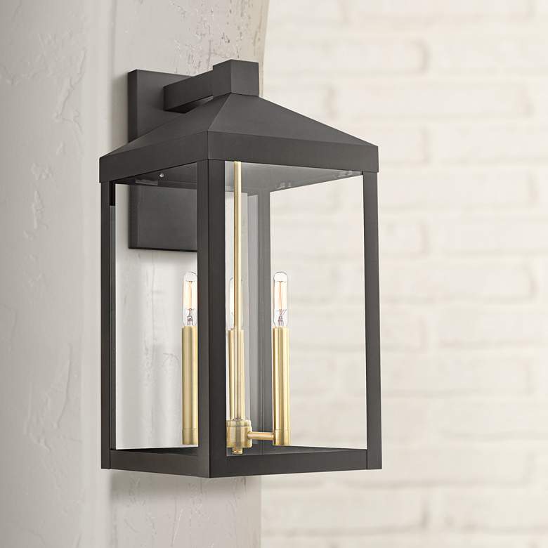 Image 1 Livex Nyack 21 3/4" High Bronze Clear Glass Lantern Outdoor Wall Light