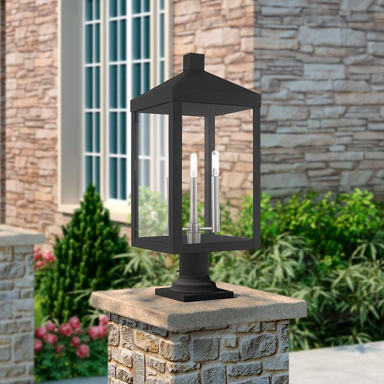 Image 1 Livex Nyack 24"H Gray and Nickel 3-Light Outdoor Post Light