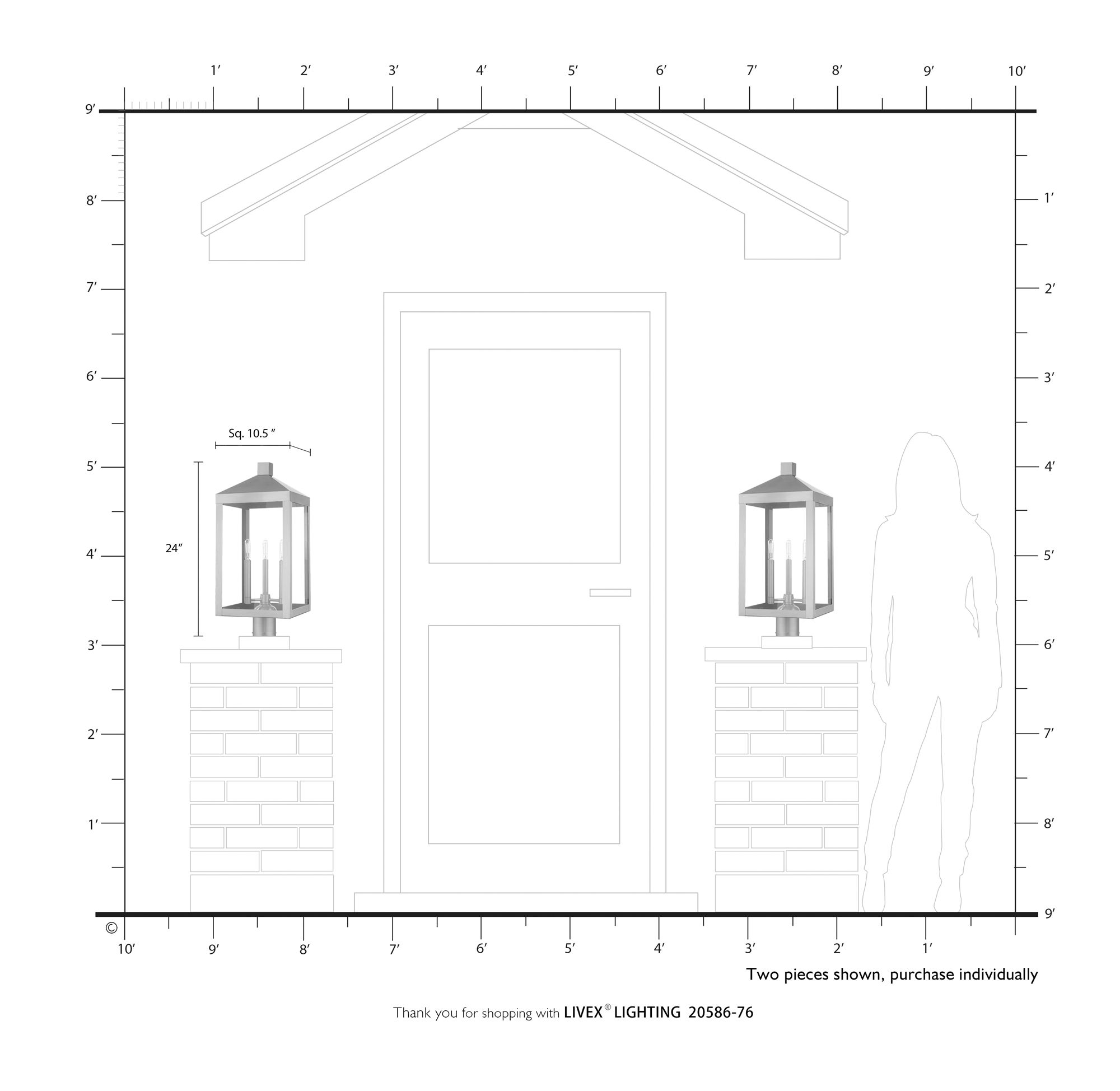 Livex Nyack 24"H Gray and Nickel 3-Light Outdoor Post Light