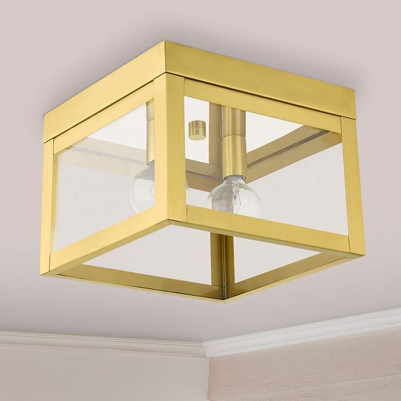 Image 1 Livex Nyack 8" Wide Satin Brass Outdoor Ceiling Light
