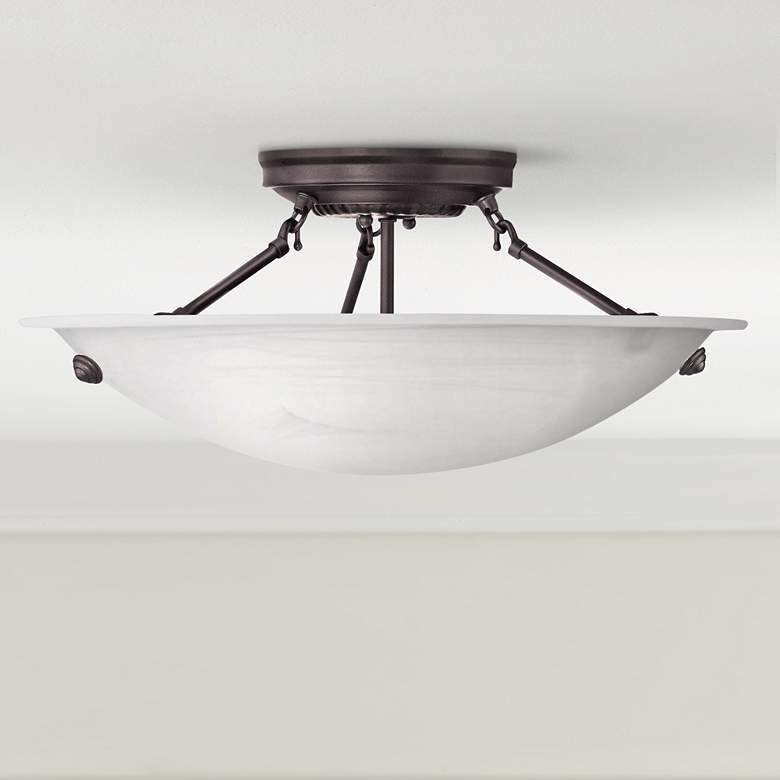 Image 1 Livex Oasis 16" Wide Bronze and Alabaster Bowl Ceiling Light