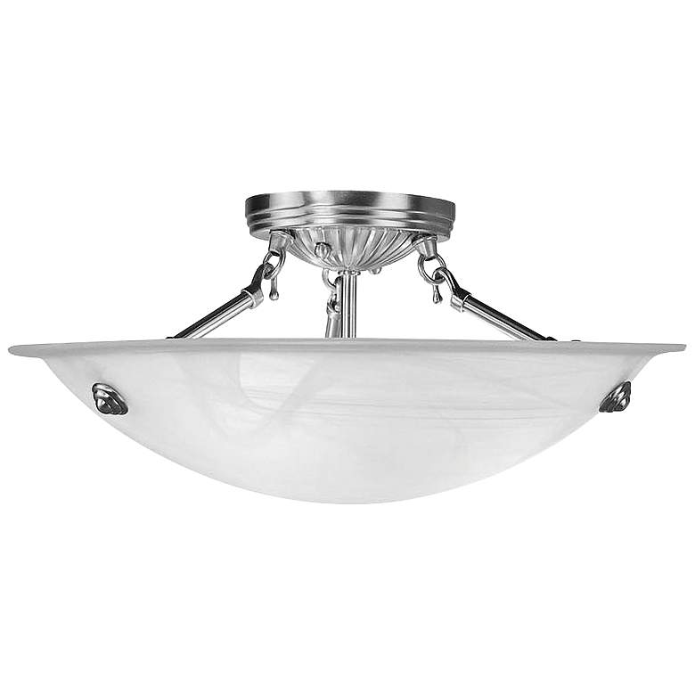 Image 2 Livex Oasis 16" Wide Brushed Nickel and Alabaster Bowl Ceiling Light