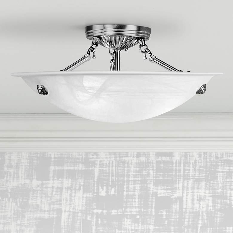 Image 1 Livex Oasis 16" Wide Brushed Nickel and Alabaster Bowl Ceiling Light