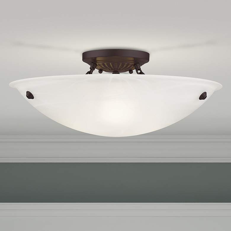 Image 2 Livex Oasis 20" Wide Bronze Steel Alabaster Glass Ceiling Light