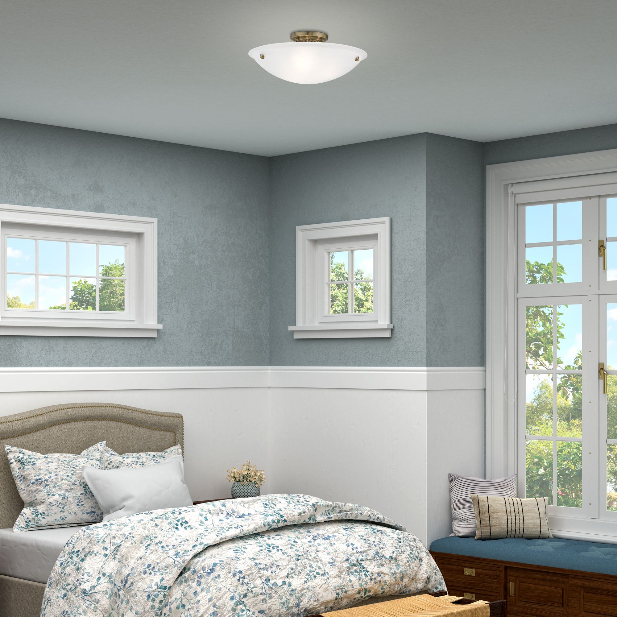 Livex Oasis 20" Wide Bronze Steel Alabaster Glass Ceiling Light in scene