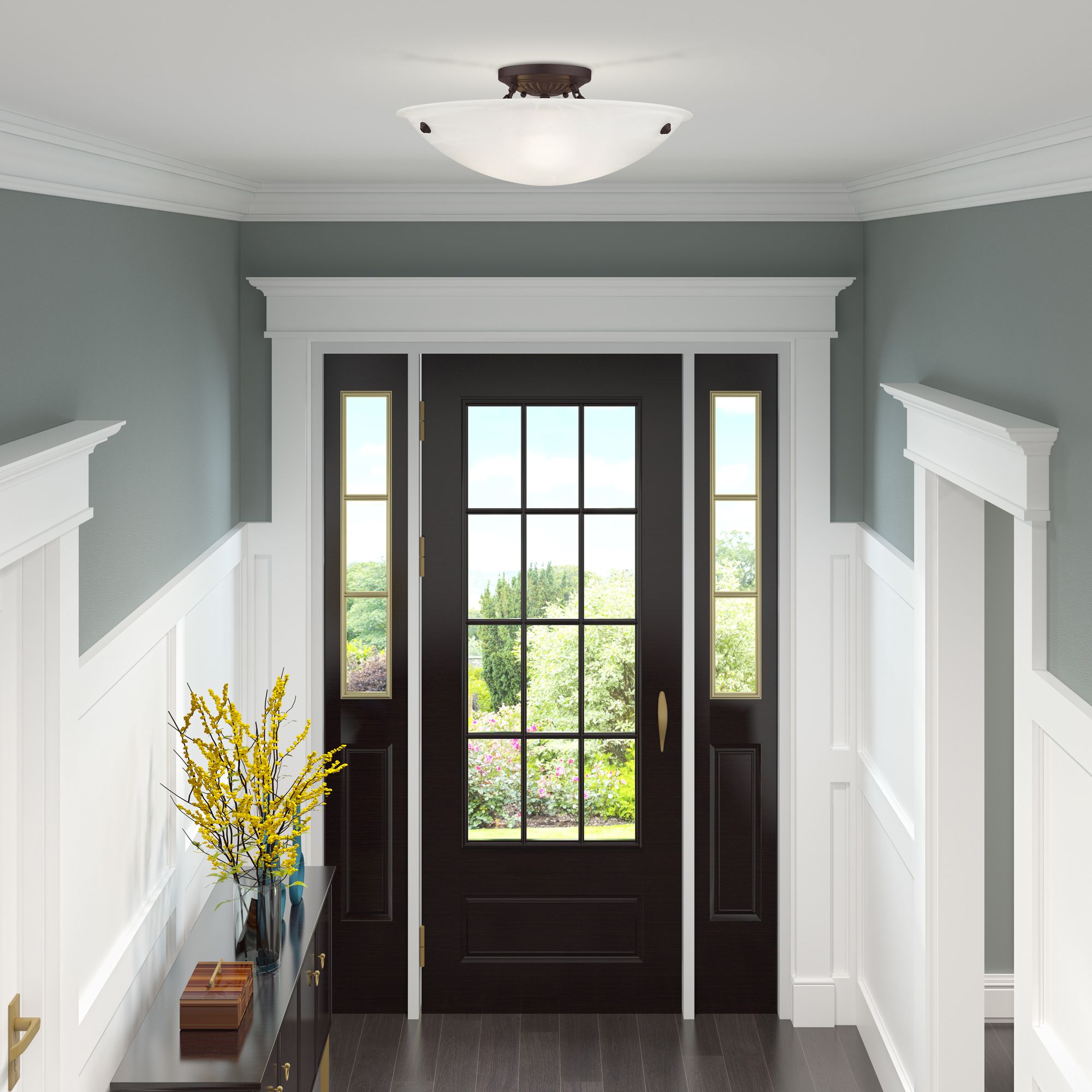 Livex Oasis 20" Wide Bronze Steel Alabaster Glass Ceiling Light in scene