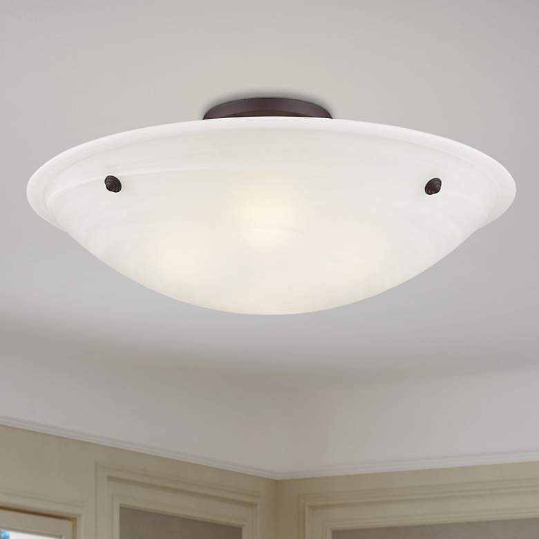 Image 1 Livex Oasis 24" Wide Bronze with White Alabaster Glass Ceiling Light