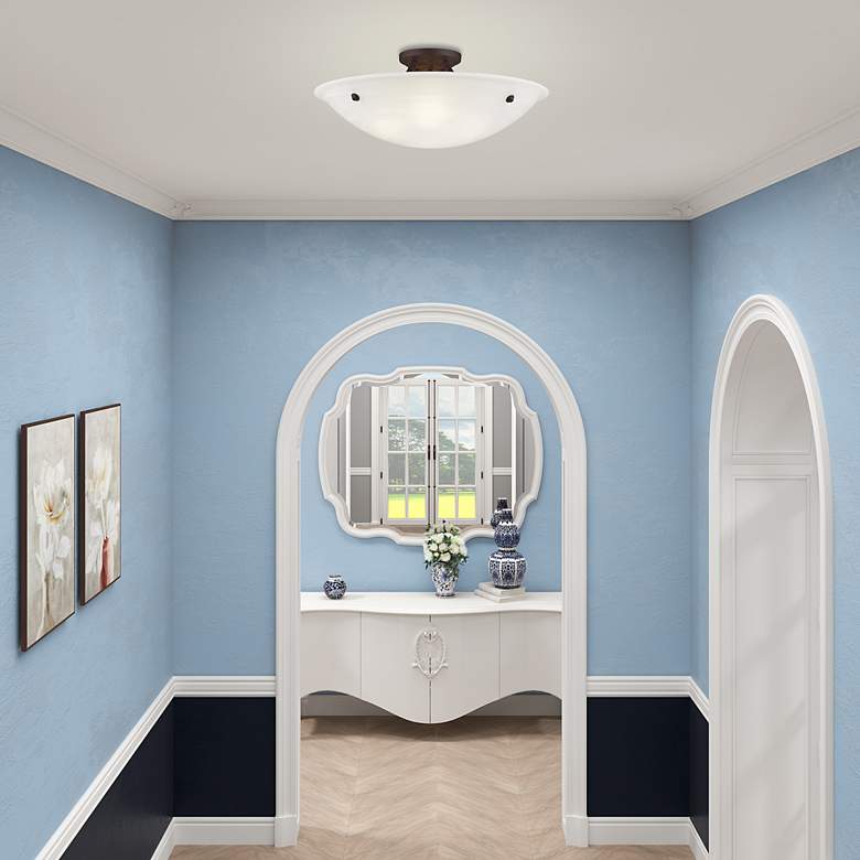 Image 7 Livex Oasis 24" Wide Bronze with White Alabaster Glass Ceiling Light more views