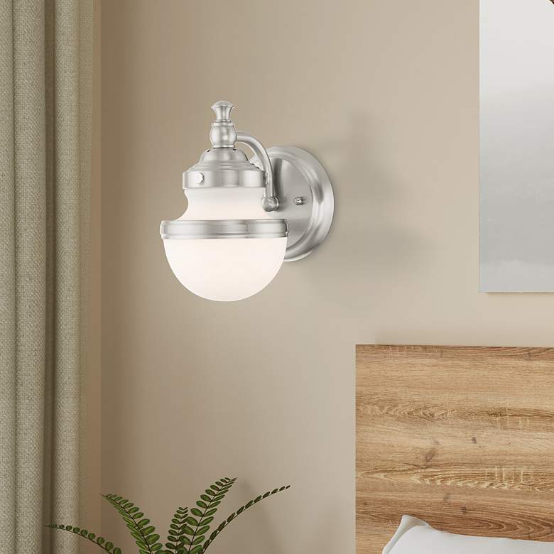 Image 1 Livex Oldwick 8 1/4" High Brushed Nickel Wall Sconce
