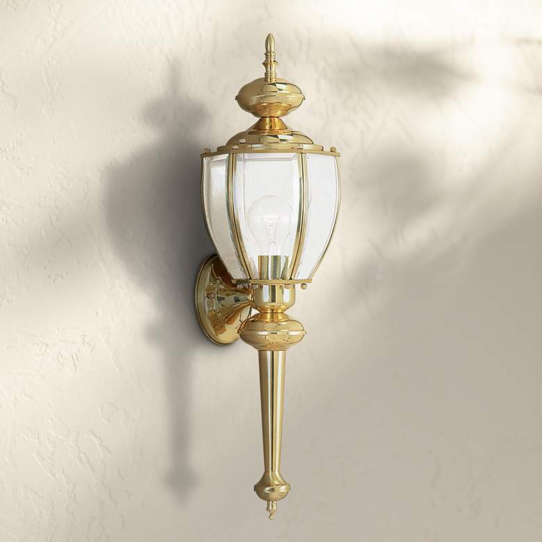 Image 1 Livex Outdoor Basics 25 1/4" High Polished Brass Lantern Wall Light