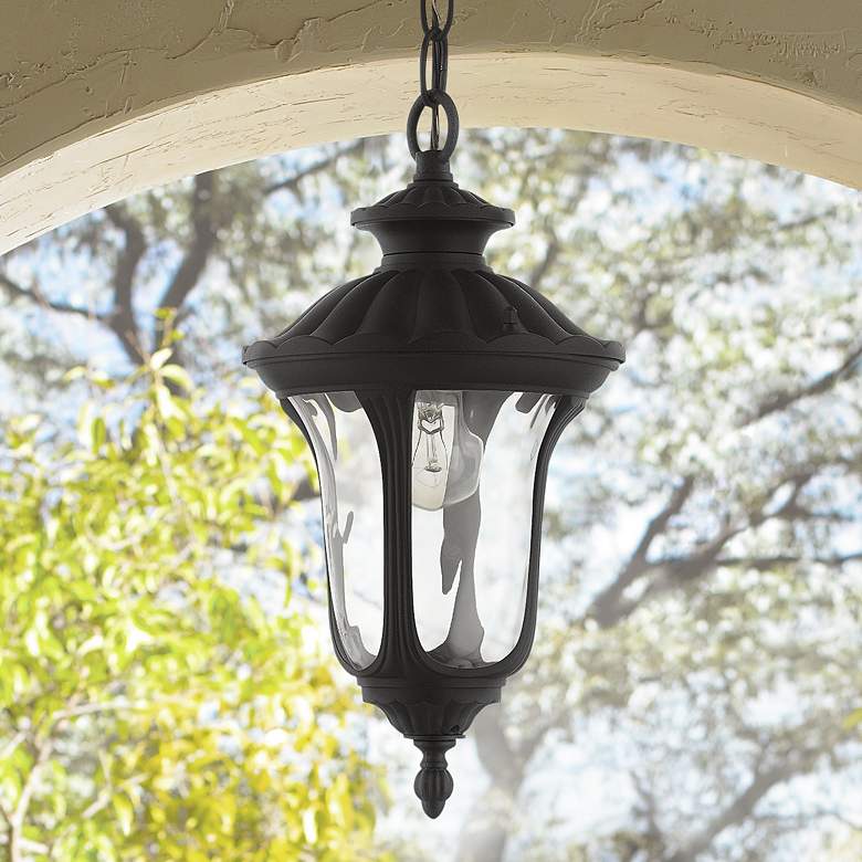Image 1 Livex Oxford 14" High Textured Black Lantern Outdoor Hanging Light