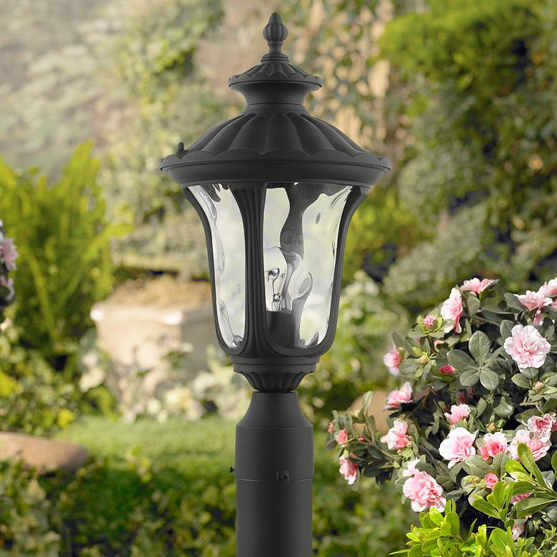 Image 1 Livex Oxford 15 1/2" High Textured Black Lantern Outdoor Post Light